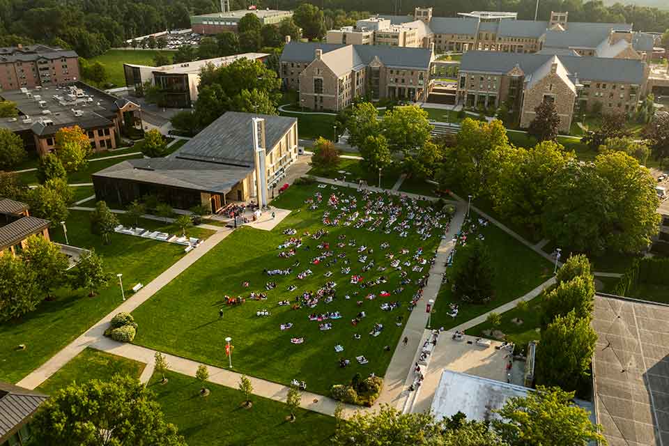 Students gather on the Chapel quad for Mass on the Grass
